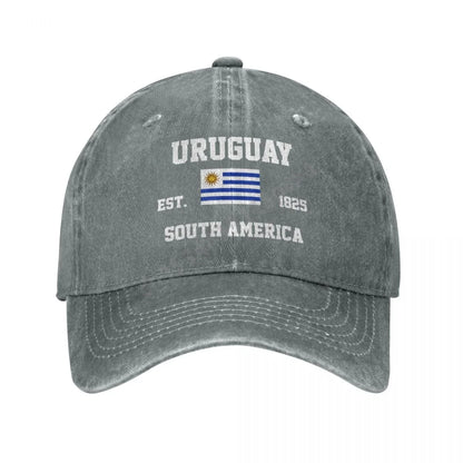 Unisex Adult Uruguay Uruguayan Flag Charcoal Washed Denim Baseball Cap
