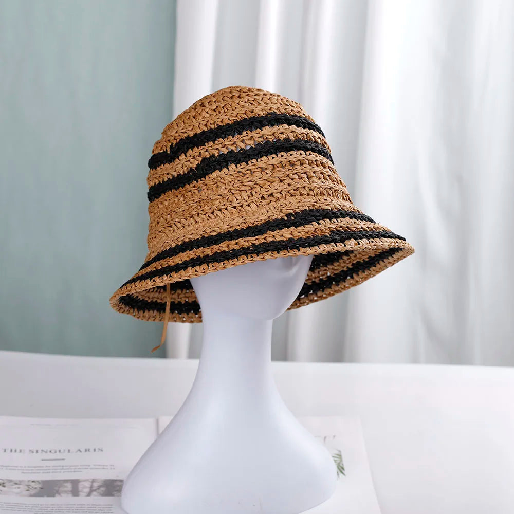 Women Rafia Straw Panama Bucket Hat