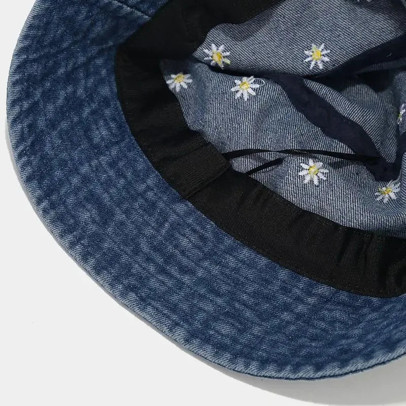 Daisy Embroidered Denim Bucket Hat