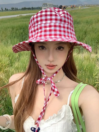 Black Dot Bucket Hats Women Versatile Sweet