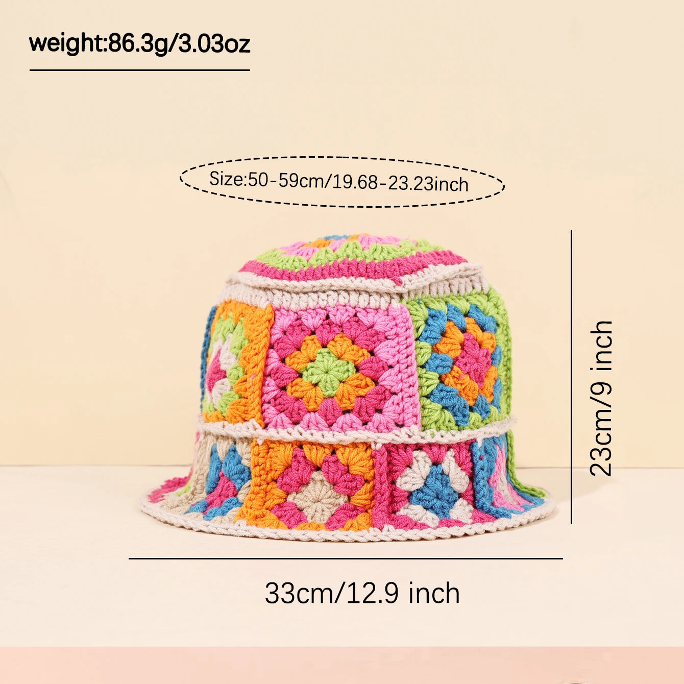 Colorful Floral Patch Crochet Bucket Hat