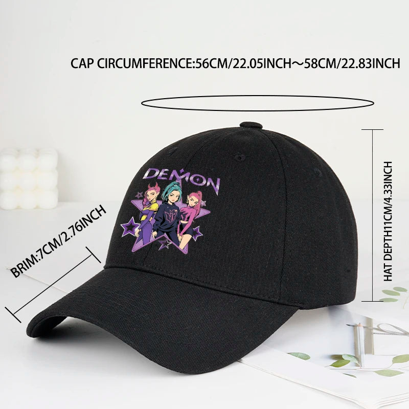 Demon Girl Group Cartoon Print Baseball Cap Men Women Y2K Streetwear Washed Cotton Adjustable Dad Hat Sun Hat