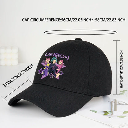Demon Girl Group Cartoon Print Baseball Cap Men Women Y2K Streetwear Washed Cotton Adjustable Dad Hat Sun Hat