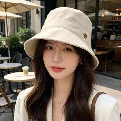 Linen Solid Color Letter Bucket Hat