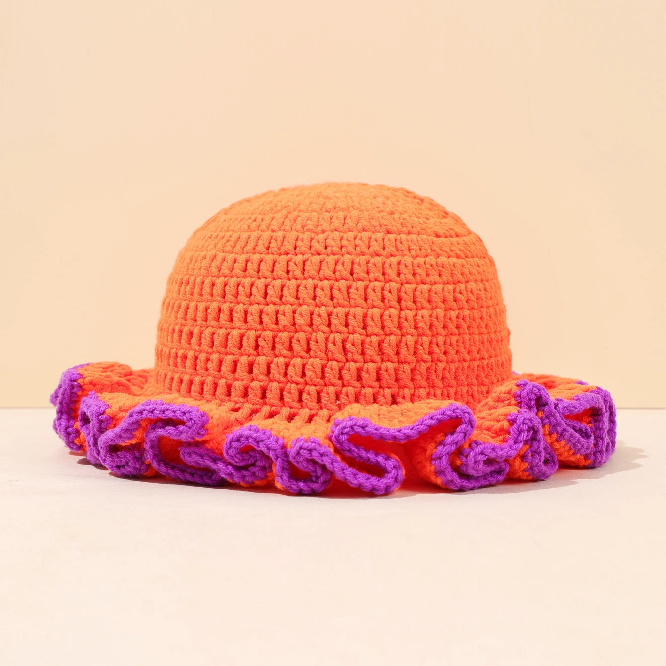 Women Multi Color Crochet Ruffle Fisherman Hat