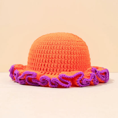Women Multi Color Crochet Ruffle Fisherman Hat