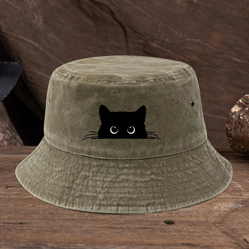 Cute Black Cat Vintage Cotton Bucket Hat