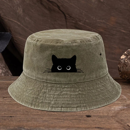 Cute Black Cat Vintage Cotton Bucket Hat