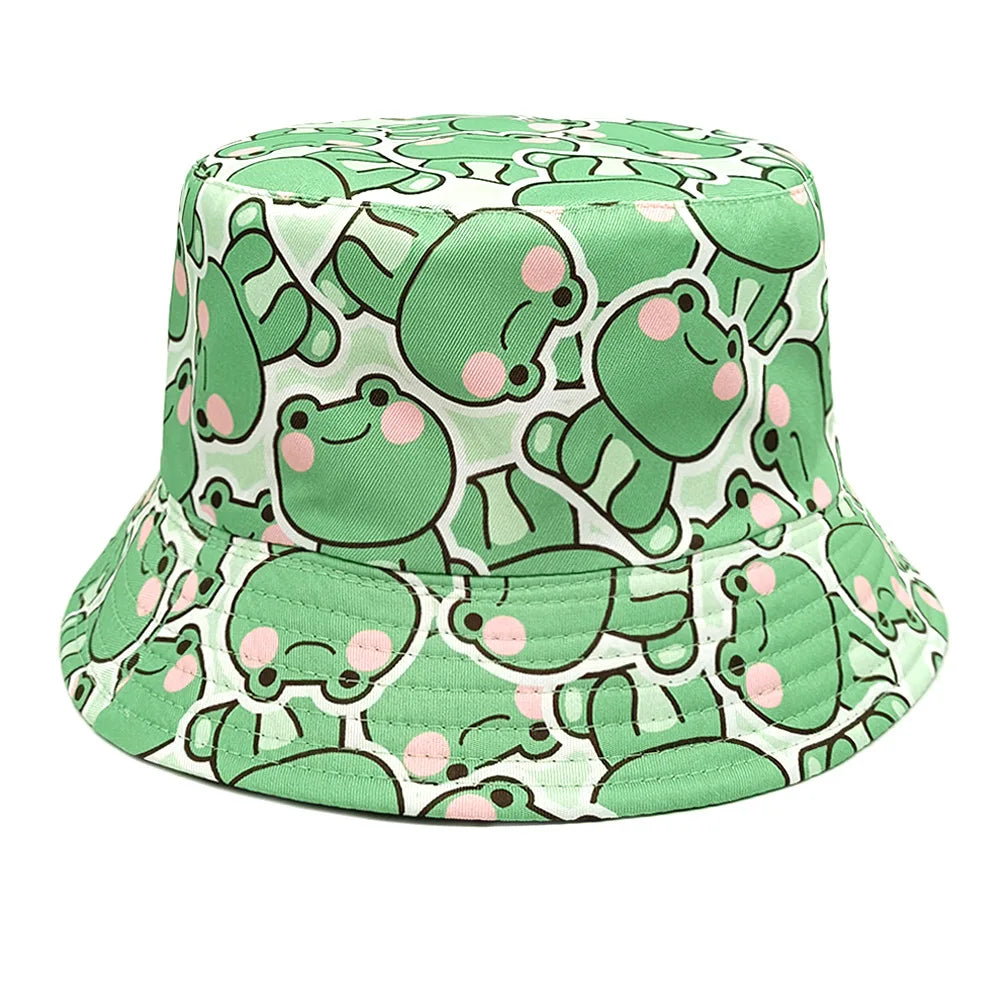 Funny Cartoon Frog Pattern Bucket Hats