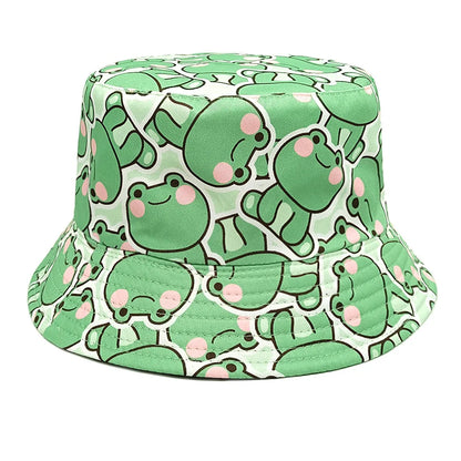 Funny Cartoon Frog Pattern Bucket Hats