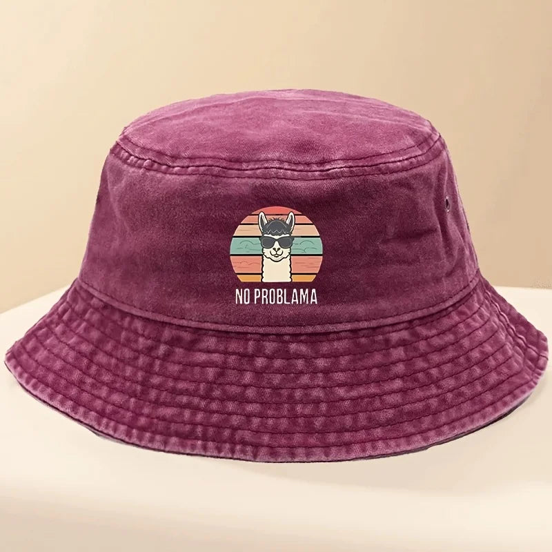 Cartoon Print Washed Bucket Hat Retro Casual Cap