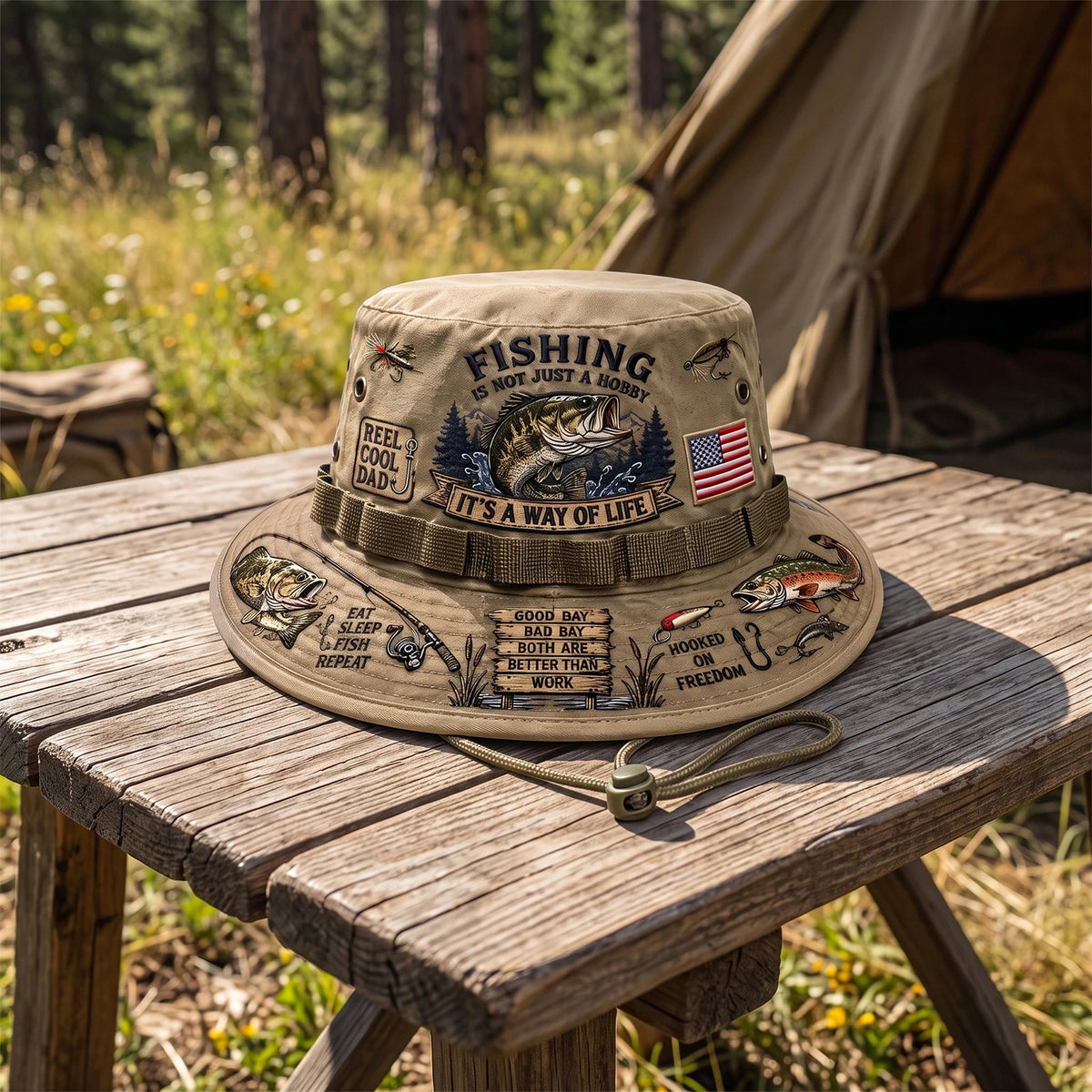 Adjustable Drawstring Wide Brim Fishing Bucket Hat