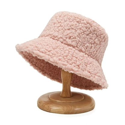 Women Faux Fur Lamb Wool Fisherman Bucket Hat