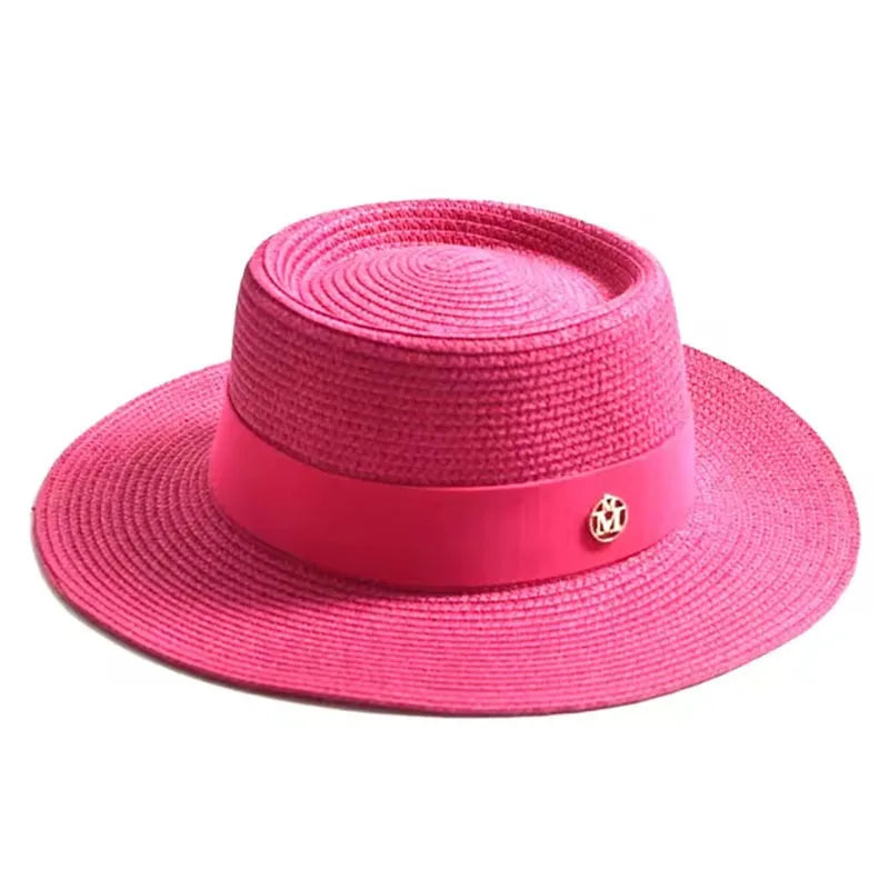 Ribbon Women's Beach Hat Summer Straw Sun Hats Size 56-58cm