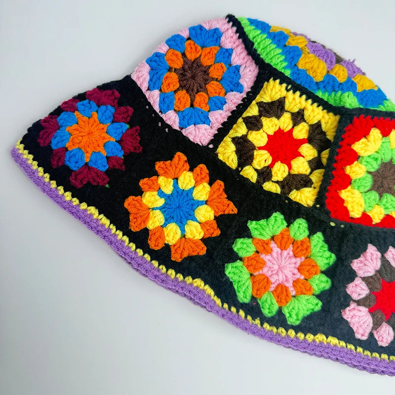 Women's Flower Knit Crochet Bucket Hat