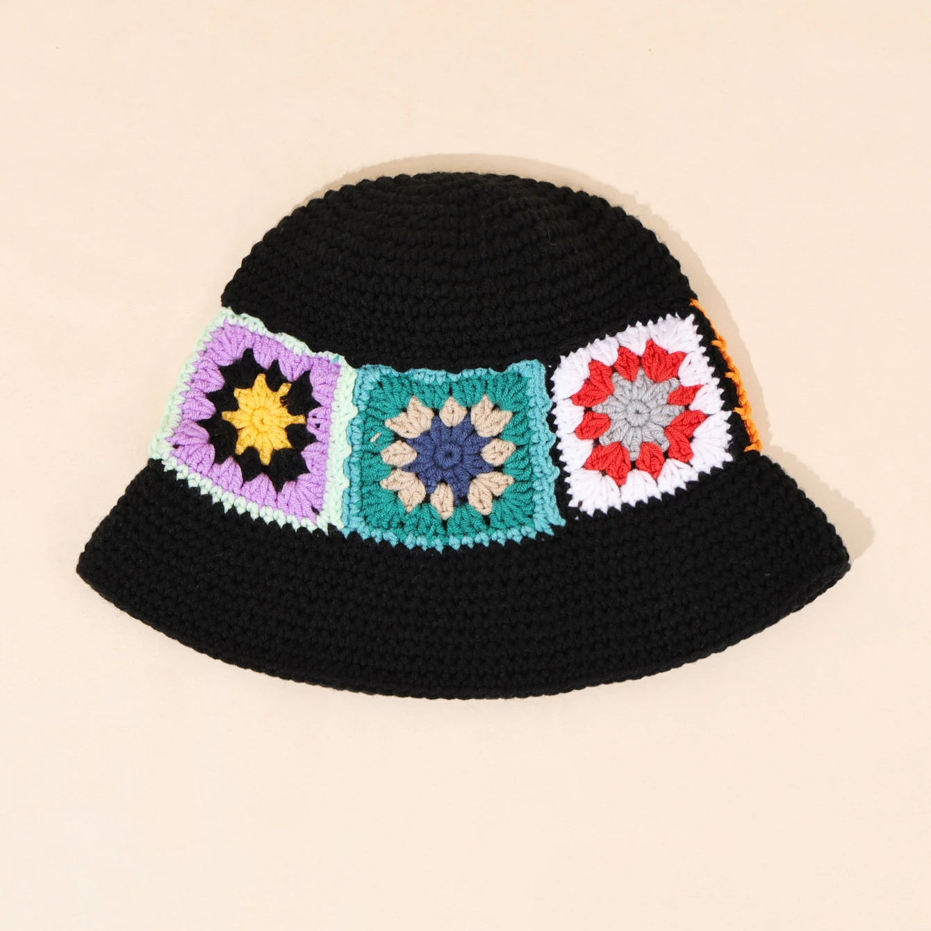 Women Black Geometric Flower Patch Bucket Hat