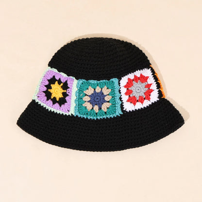 Women Black Geometric Flower Patch Bucket Hat