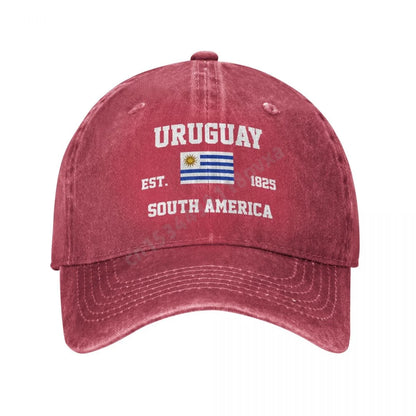 Unisex Adult Uruguay Uruguayan Flag Charcoal Washed Denim Baseball Cap