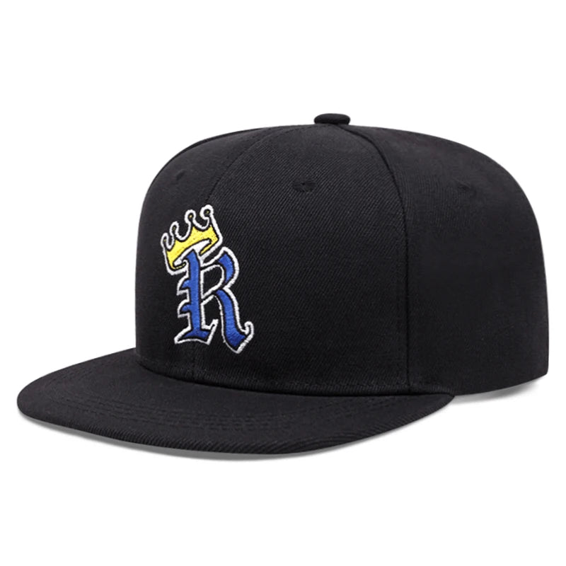 R Crown Embroidered Hip-Hop Skateboarding Snapback Cap