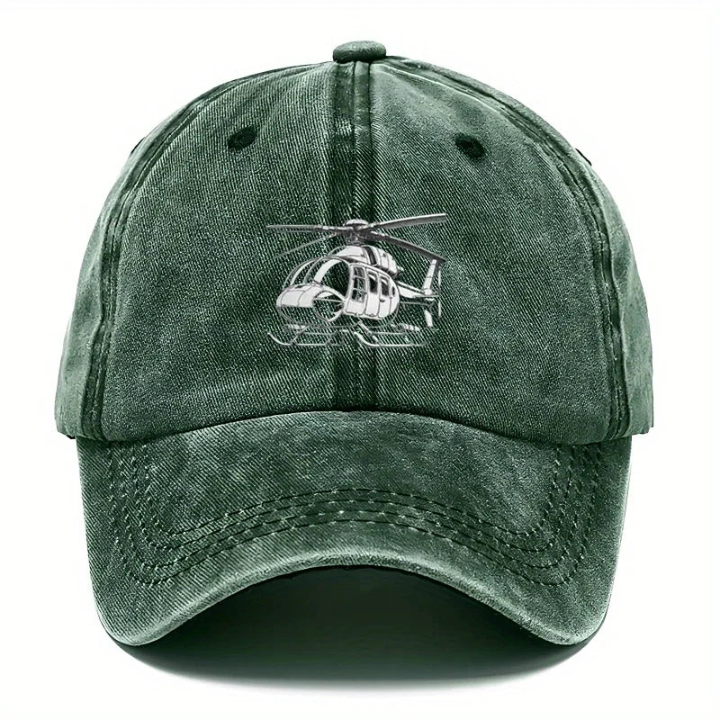 Helicopter Print Washed Baseball Cap