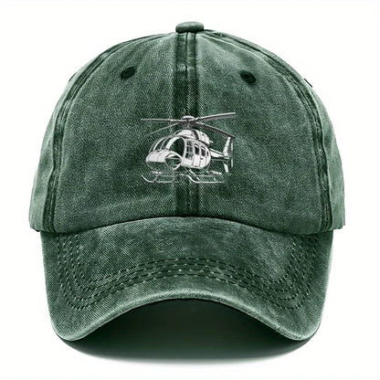 Helicopter Print Washed Baseball Cap