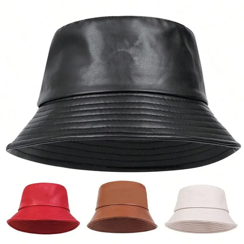 Unisex Solid Color Personality Pu Leather Bucket Hats