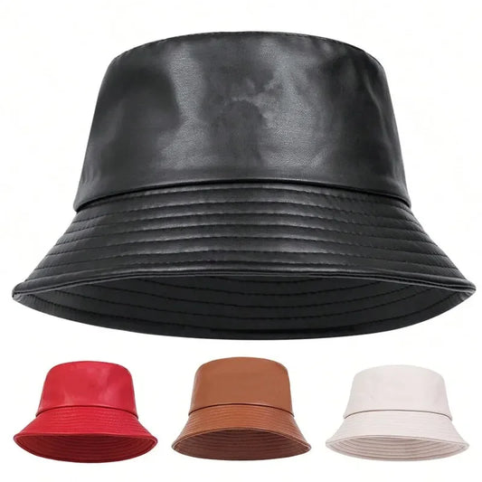 Unisex Solid Color Personality Pu Leather Bucket Hats