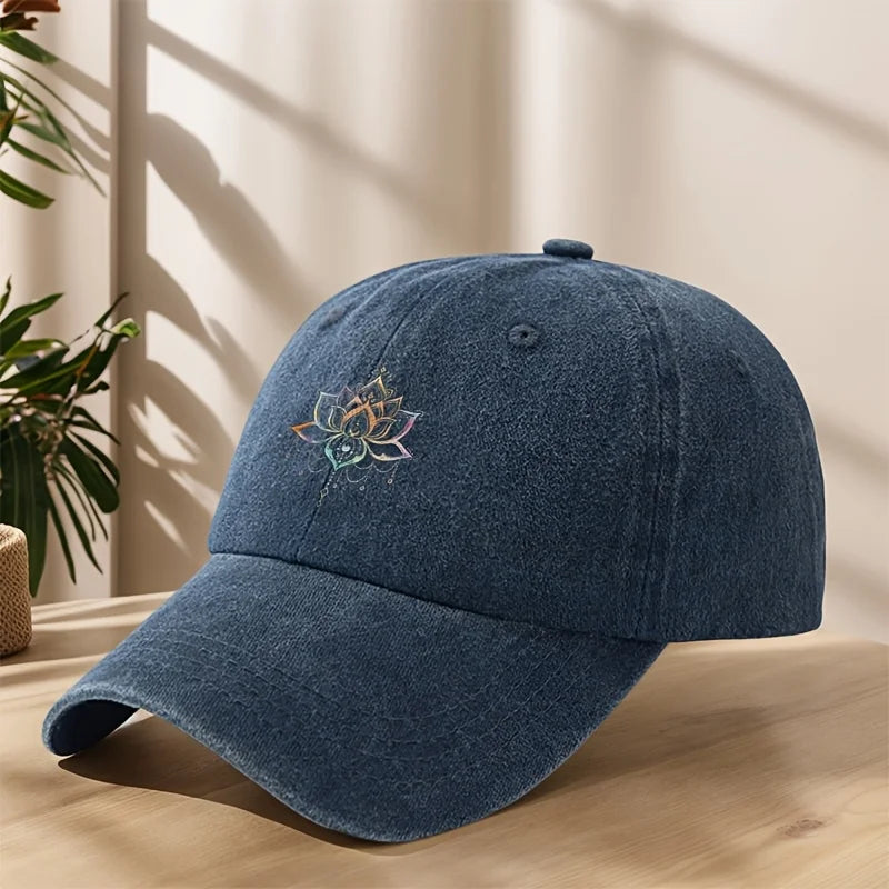 Vintage Lotus Print Washed Baseball Cap