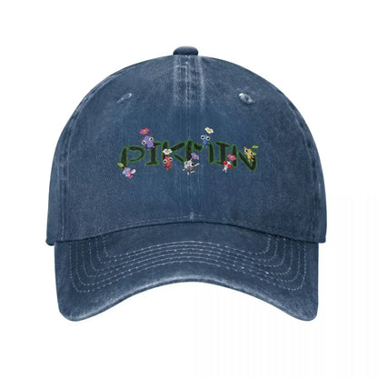 Retro Pikmin Family Fun Distressed Washed Denim Baseball Cap