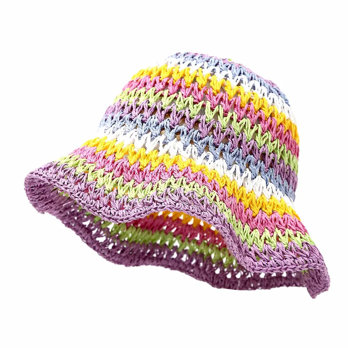 Summer Rainbow Crochet Foldable Beach Bucket Hat