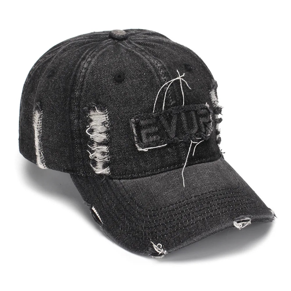 Spring Autumn Thick Soft Top Baseball Cap Washed Denim Hole Embossed Antique Korean Style Casual Fashion Sun Hat