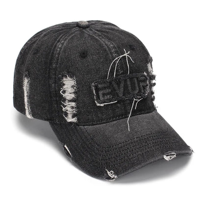 Spring Autumn Thick Soft Top Baseball Cap Washed Denim Hole Embossed Antique Korean Style Casual Fashion Sun Hat