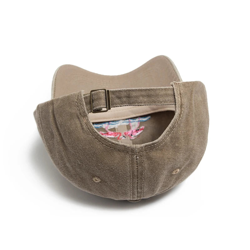 Flamingo Embroidered Washed Cotton Baseball Cap