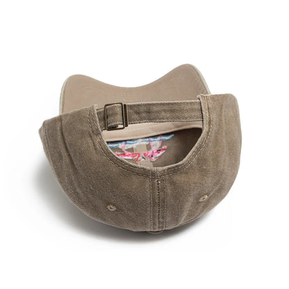 Flamingo Embroidered Washed Cotton Baseball Cap