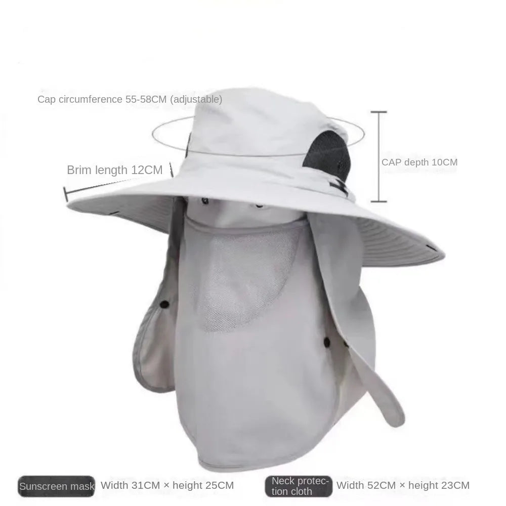 Adjustable Wide Brim UV Protection Bucket Hat With Face Mask