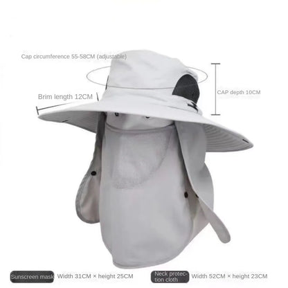 Adjustable Wide Brim UV Protection Bucket Hat With Face Mask