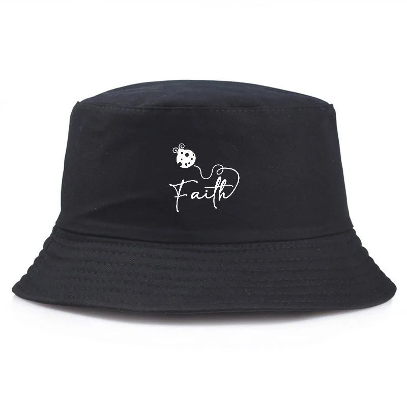 Ladybug Faith Print Vintage Cotton Bucket Hat