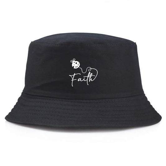 Ladybug Faith Print Vintage Cotton Bucket Hat