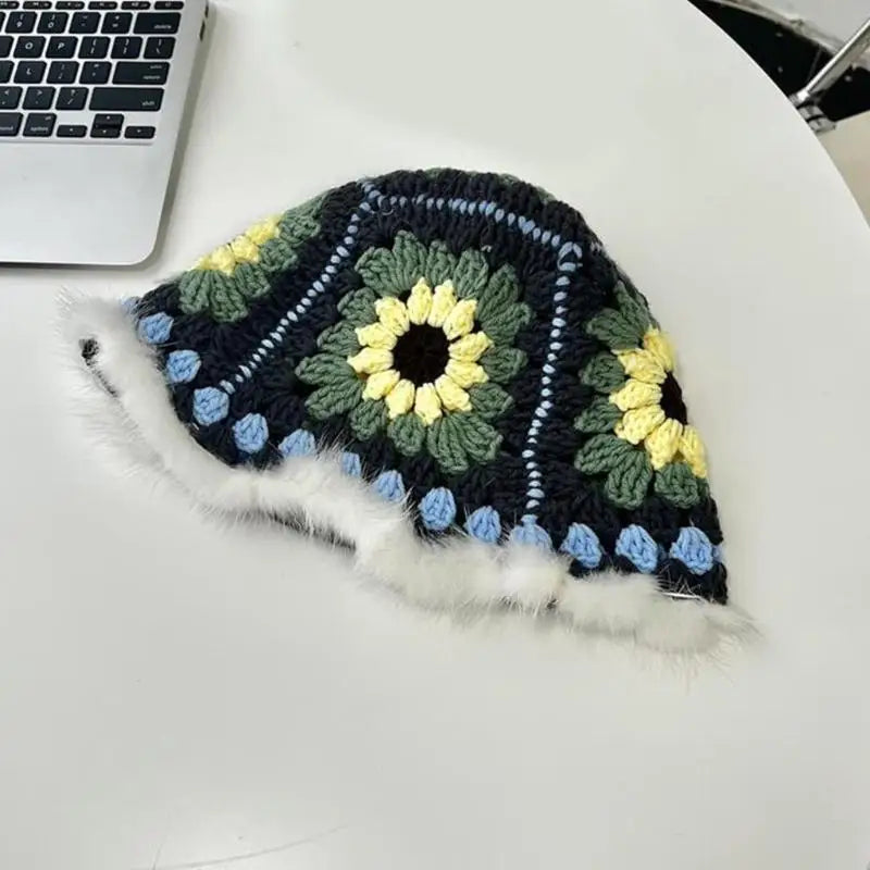 Handwoven Flower Knit Bucket Hat