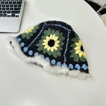 Handwoven Flower Knit Bucket Hat