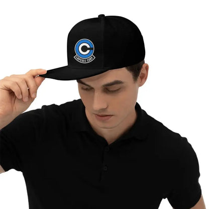 Flat Brim Hats Capsule Corp Print Baseball Cap