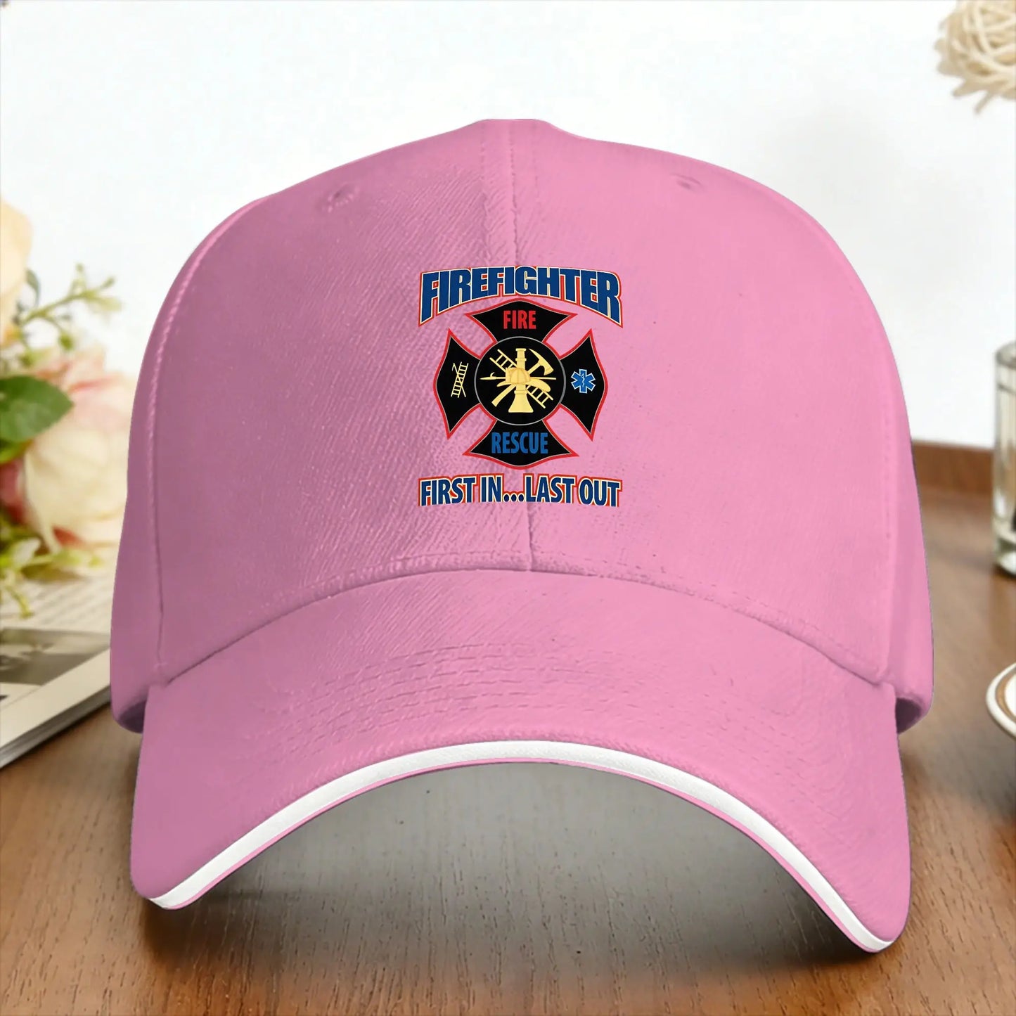 Firefighter Maltese Cross First In Last Out Baseball Cap