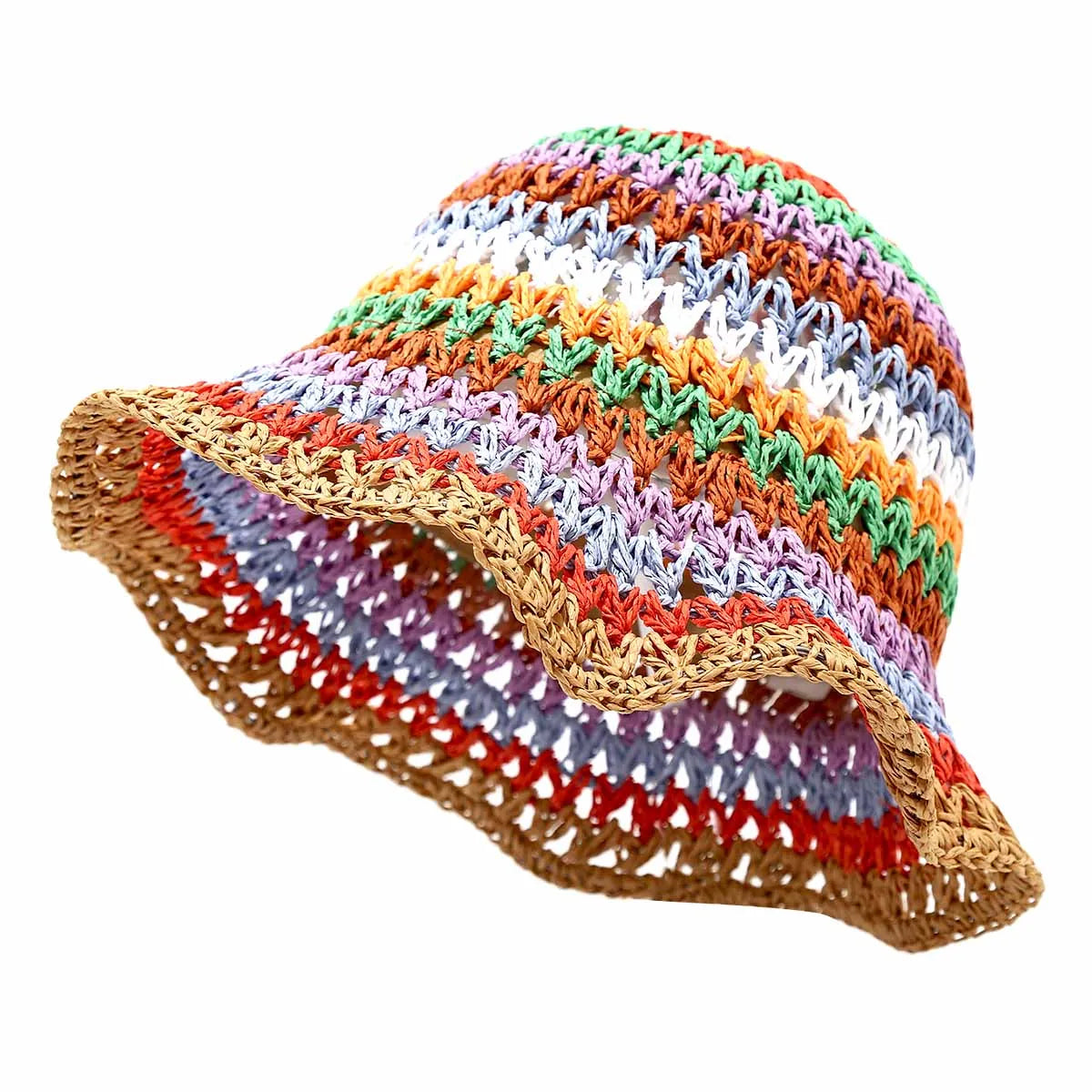 Summer Rainbow Crochet Foldable Beach Bucket Hat