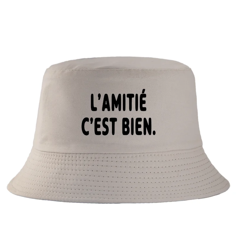 French Letter Print Cotton Bucket Hat Unisex