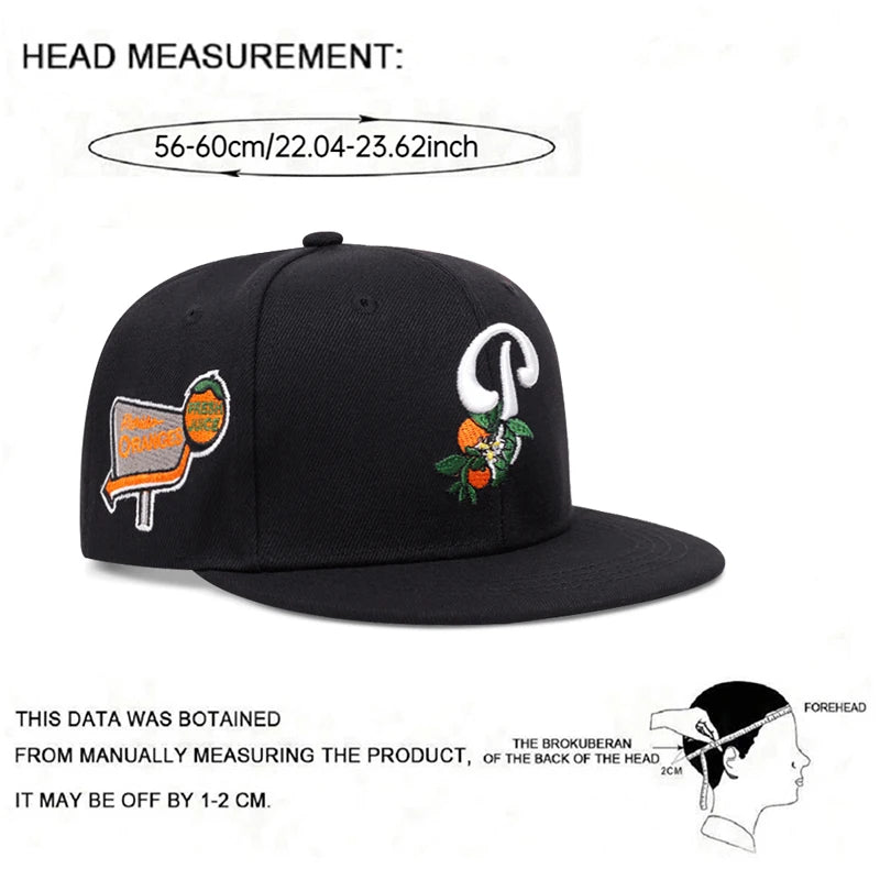 P Leaf Fruit Embroidered Flat Brim Snapback Cap