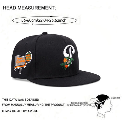 P Leaf Fruit Embroidered Flat Brim Snapback Cap