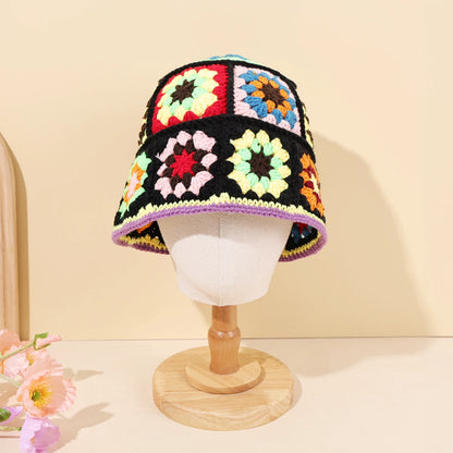 Colorful Floral Patch Crochet Bucket Hat
