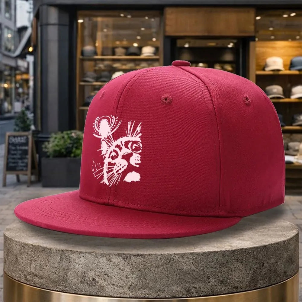 Abstract Cat Face Print Snapback Cap