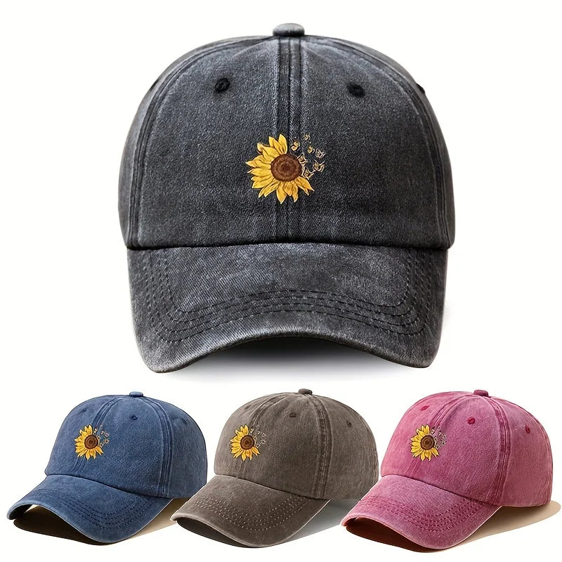 Sunflower Printed Baseball Cap With Adjustable Retro