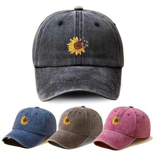 Sunflower Printed Baseball Cap With Adjustable Retro